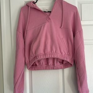 Pink ALO cropped quarter zip hoodie. Women’s size small